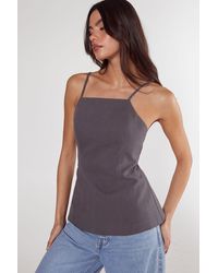 Nasty Gal - Tailored Cotton Twill Backless Longline Top - Lyst