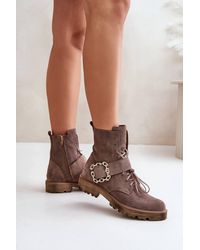 Love Lace - Suede Biker Boots With Buckle & Zip - Lyst