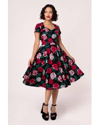 Hell Bunny - Paint Me Roses 50S Style Midi Dress - Lyst
