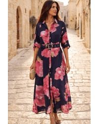 Style Cheat - Daphne Belted Midi Shirt Floral Dress - Lyst