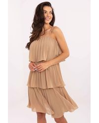 Love Lace - Evening Viscose Strappy Midi Dress With Ruffles - Lyst
