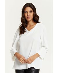 Hoxton Gal - Relaxed Fit V Neck Blouse Top With Sleeve Details - Lyst