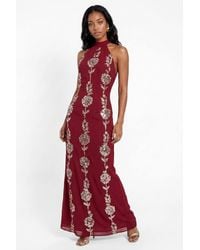 Maya Deluxe - Floral Embellishment Halter Neck Open Back Maxi Dress - Lyst