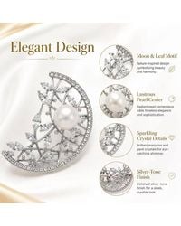 BluCore - Tone Moon & Leaf Brooch With Faux Pearl & Crystal Accents - Lyst