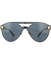 Versace - Shield Gold Black Grey Sunglasses - Lyst