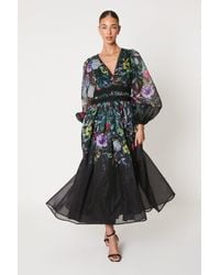 Coast - Organza Floral Placement Lace Trim Midi Dress - Lyst