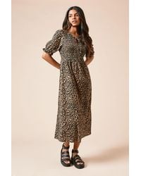 Dorothy Perkins - Petite Puff Sleeve Shirred Bodice Jersey Midi Dress - Lyst