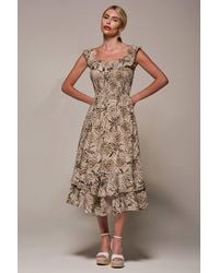 Jolie Moi - Shirred Ruffle Sleeve Tiered Midi Dress - Lyst