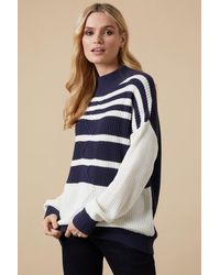 Wallis - Ivory Cable Striped High Neck Jumper - Lyst