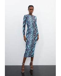 Karen Millen - Snake Print Mesh Jersey Maxi Dress - Lyst