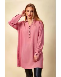 Hoxton Gal - Oversized Button Detailed Long Sleeves Tunic Top - Lyst