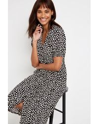 Wallis - Tall Black Polka Dot Print Midi Dress - Lyst