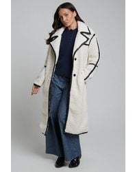 Wednesday's Girl - Longline Fluffy Borg Oversized Collar Midi Coat - Lyst