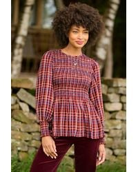 Joe Browns - Matilda Checked Blouse With Sheered Body & Balloon Sleeve - Lyst