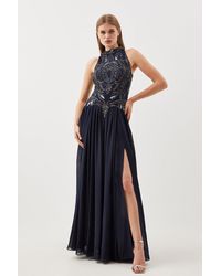 KarenMillen - Tall Crystal Embellished Woven Halter Maxi Dress - Lyst
