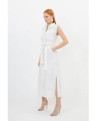 Karen Millen - Petite Cotton Sateen Pocket Detail Woven Maxi Shirt Dress - Lyst