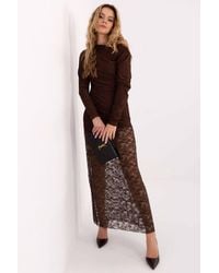 Love Lace - Elegant Pencil Maxi Dress With Lace Ruching - Lyst