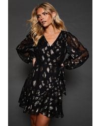 Dorothy Perkins - Petite Jacquard Ruffle Long Sleeve Mini Dress - Lyst