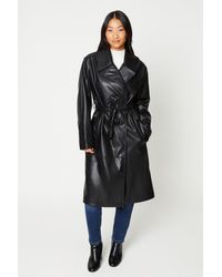 Dorothy Perkins - Petite Faux Leather Longline Trench Coat - Lyst