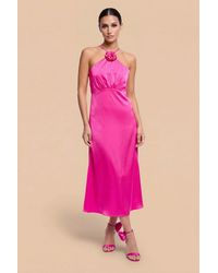 Little Mistress - Satin Rosette Midaxi Dress - Lyst