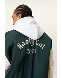 Nasty Gal - Plus Size Padded Embroidered Satin Varsity Jacket - Lyst