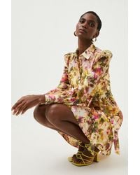 Karen Millen - Floral Organdie Woven Short Mini Shirt Dress - Lyst
