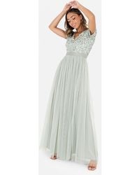 Maya Deluxe - Belted Stripe Embellished Maxi Dress - Lyst