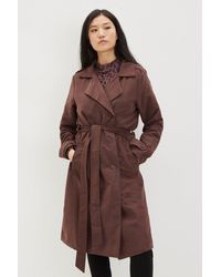 Dorothy Perkins - Chocolate Double Breasted Belted Coat - Lyst