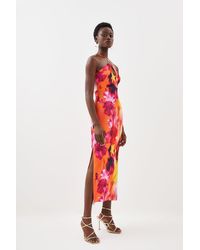 Karen Millen - Floral Print Halter Jersey Maxi Dress - Lyst