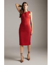 Karen Millen - Italian Structured Jersey Zip Neck Dress - Lyst