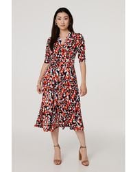 Izabel London - Printed 3/4 Sleeve V-Neck Midi Wrap Dress - Lyst
