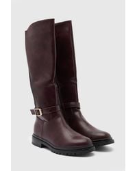 Wallis - Bella Faux Leather Buckle Detail Elasticated Low Block Heel Boots - Lyst
