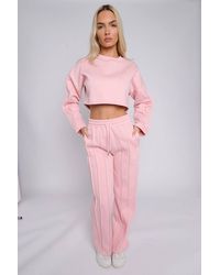Stylewise - Seam Detail Oversized Crop Top & Joggers Fleece Co-Ord - Lyst