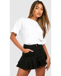 Boohoo - Pleated Micro Mini Denim Tennis Skirt - Lyst