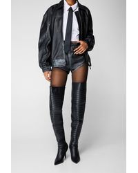 Nasty Gal - Faux Leather Padded Motocross Thigh High Boots - Lyst