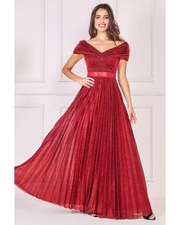 Goddiva - Bardot Pleated Skirt Maxi - Lyst