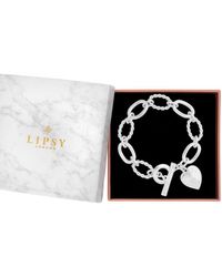 Lipsy - Silver Plated Textured Heart Charm T Bar Bracelet - Gift Boxed - Lyst