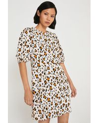 Warehouse - Mini Dress With Puff Sleeve In Animal - Lyst