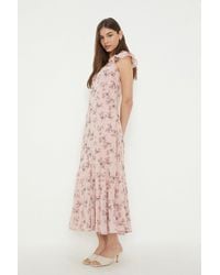 Dorothy Perkins - Floral Print Chiffon Ruffle Sleeve Midi Dress - Lyst