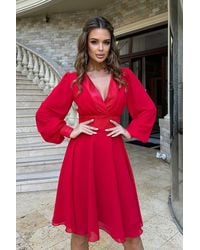 Love Lace - Heart Neck Evening Dress Layered With Belt - Lyst