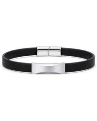Jewelco London - Gents Leather Steel Bevelled Convexed Id Plate Strap Bracelet - Lyst