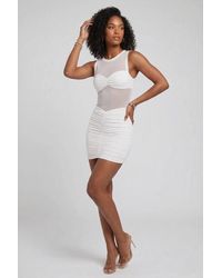 Stylewise - High Neck Mesh Panel Ruched Bodycon Dress - Lyst