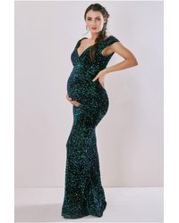 Goddiva - Maternity Sequin & Velvet Bardot Maxi - Lyst
