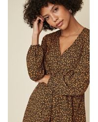 Oasis - Printed Knot Front Long Sleeve Dress - Lyst