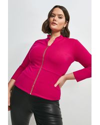 Karen Millen - Plus Size Studded Collar Ponte Zip Front Top - Lyst