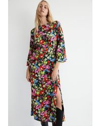 Warehouse - Bright Floral Belted Midi Dress - Lyst