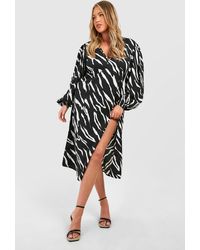 Boohoo - Plus Animal Print Blouson Sleeve Midi Dress - Lyst