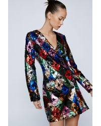 Nasty Gal - Premium Diamond Multicolor Sequin Blazer Dress - Lyst
