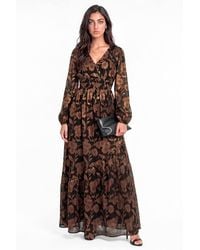 Lovedrobe - Floral Jacquard Faux Wrap Long Sleeve Tie Back Maxi Dress - Lyst