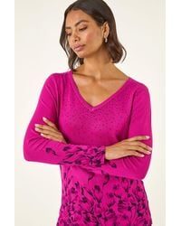 Roman - Embellished Floral Print Knit Jumper - Lyst